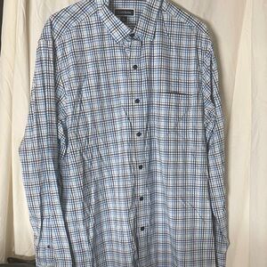 Club Room Men's Blue and White Plaid Shirt